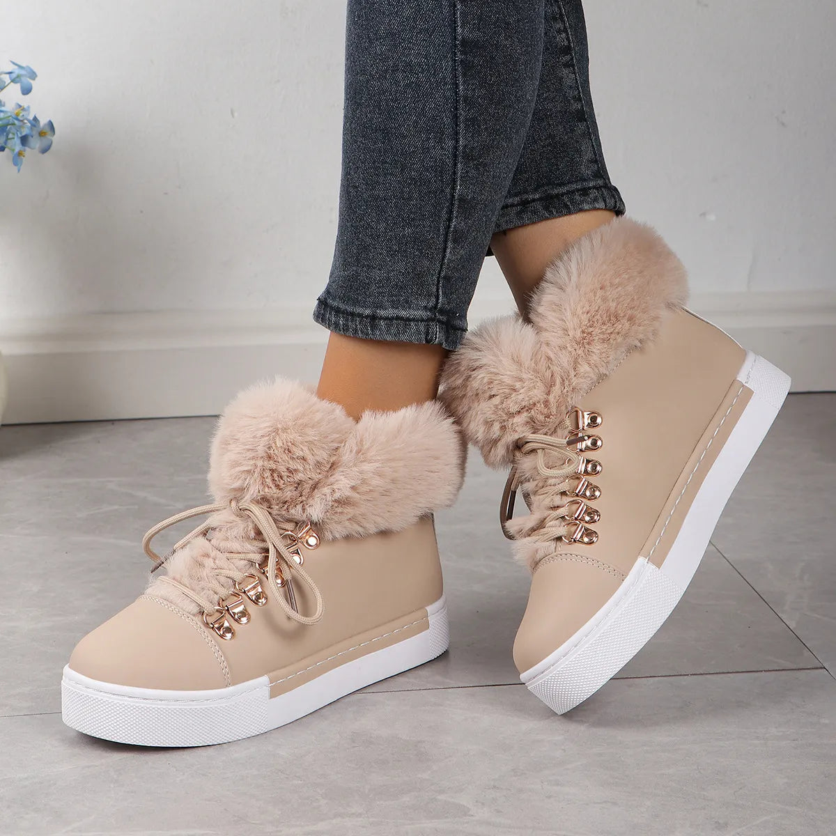 Cozy Wool Lace-Up Winter Boots for Women