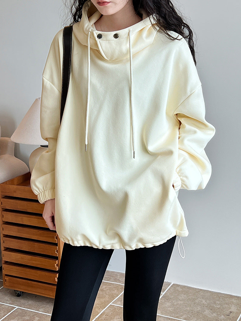 CozyNest™ - Button Detail Half Collar Loose Hoodie