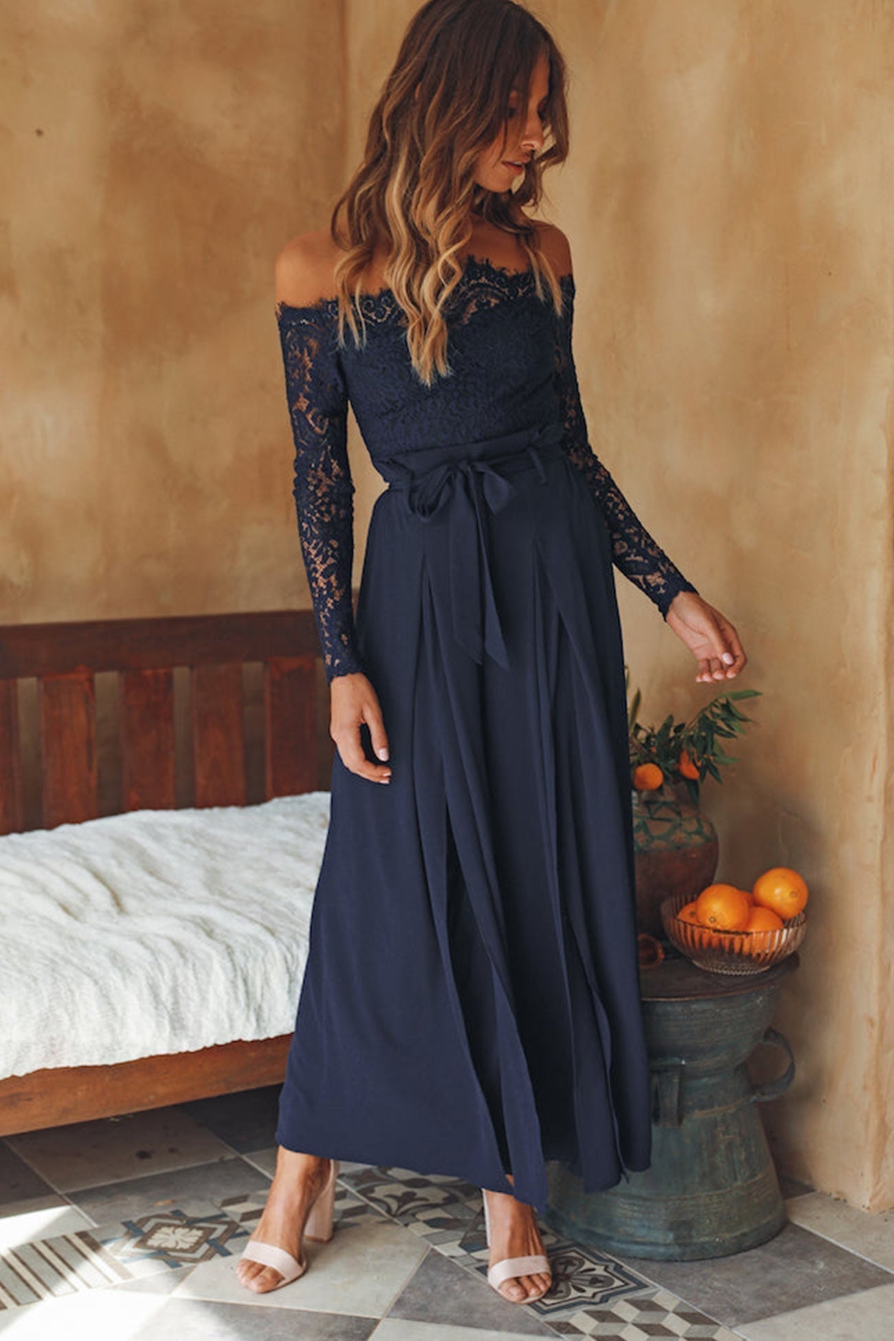 Off-Shoulder Slit Jumpsuit