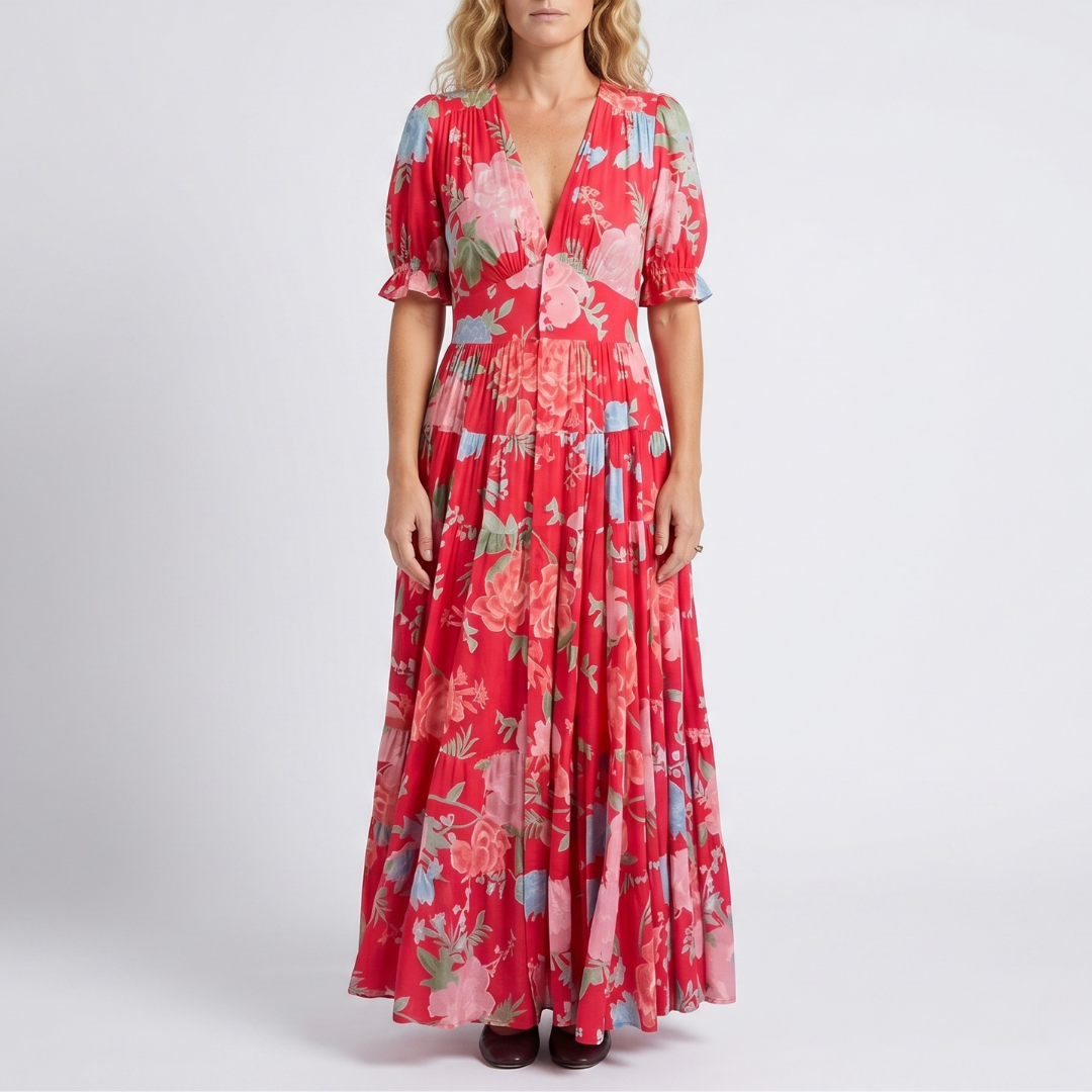 Minelda™ - Elegant Floral V-Neck Dress