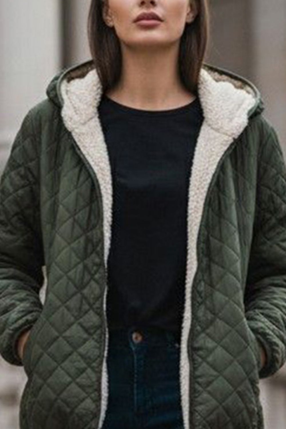Quilted Hooded Jacket with Plush Lining