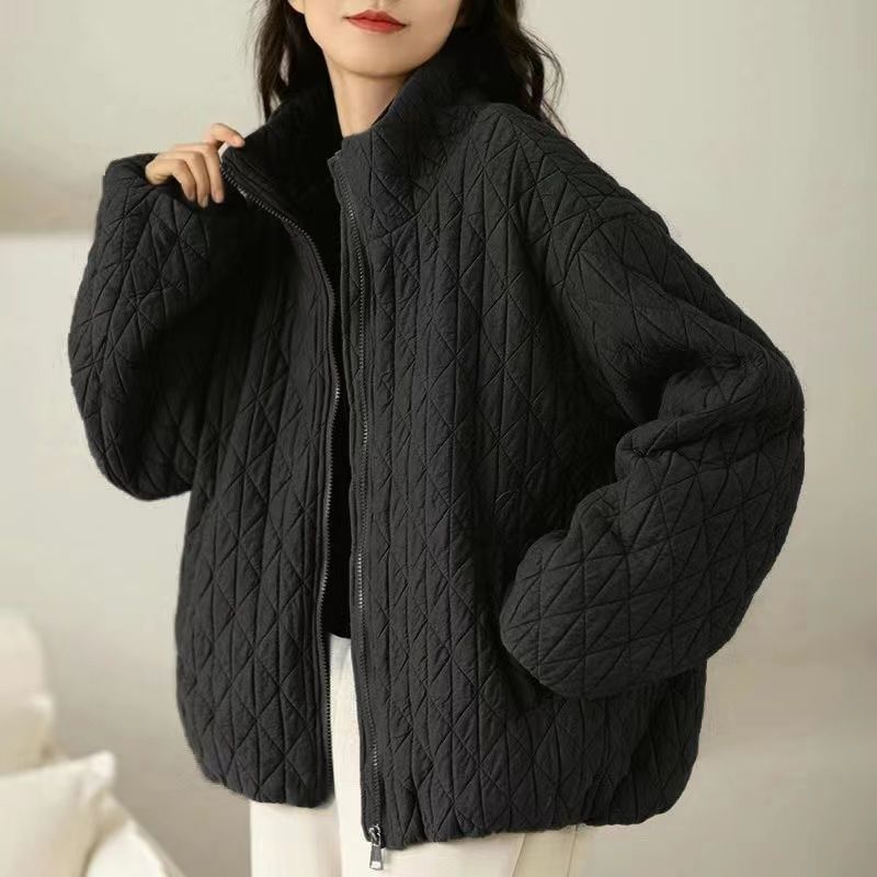 Textured Stand-Up Collar Jacket with Side Pockets
