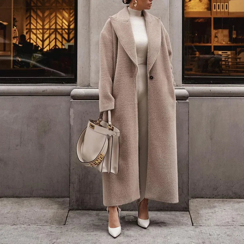 Elegant Loose Fit Wool Maxi Coat