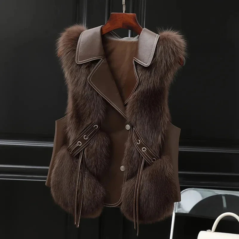 Chic Faux Fur Belted Vest