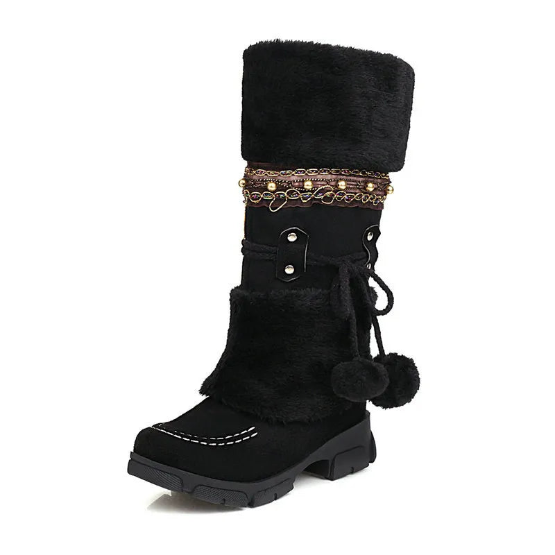 Boho Chic Faux Suede Knee-High Winter Boots