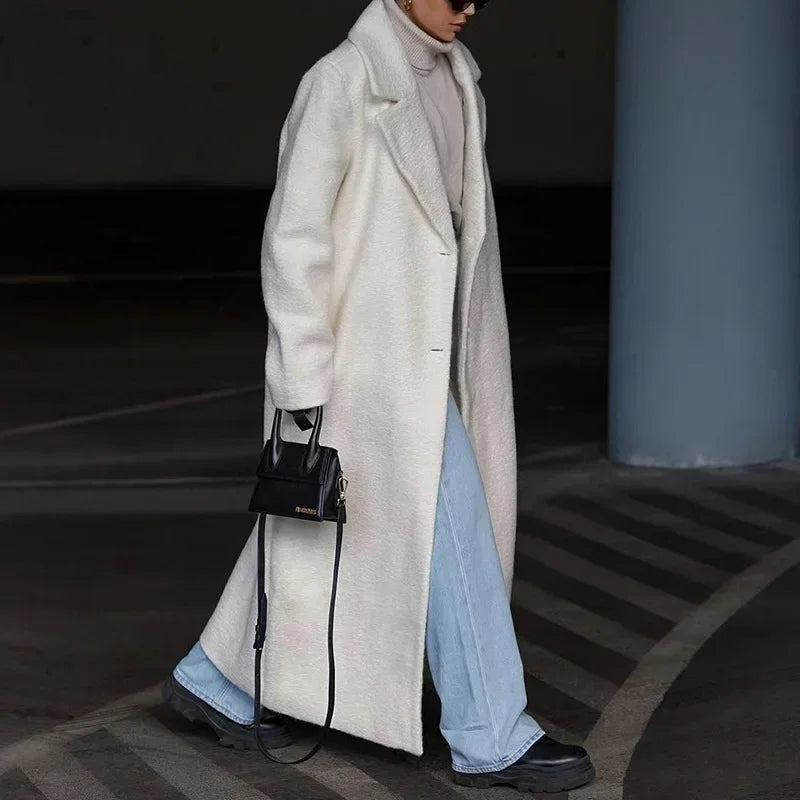 Elegant Loose Fit Wool Maxi Coat