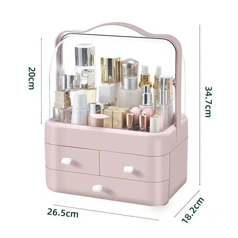 GlowNest™ Portable Makeup Organizer with Handle & Drawers