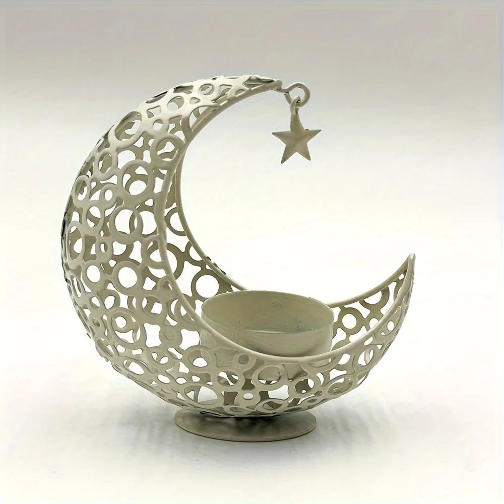 Modern Black Gold Moon and Stars Candle Holder