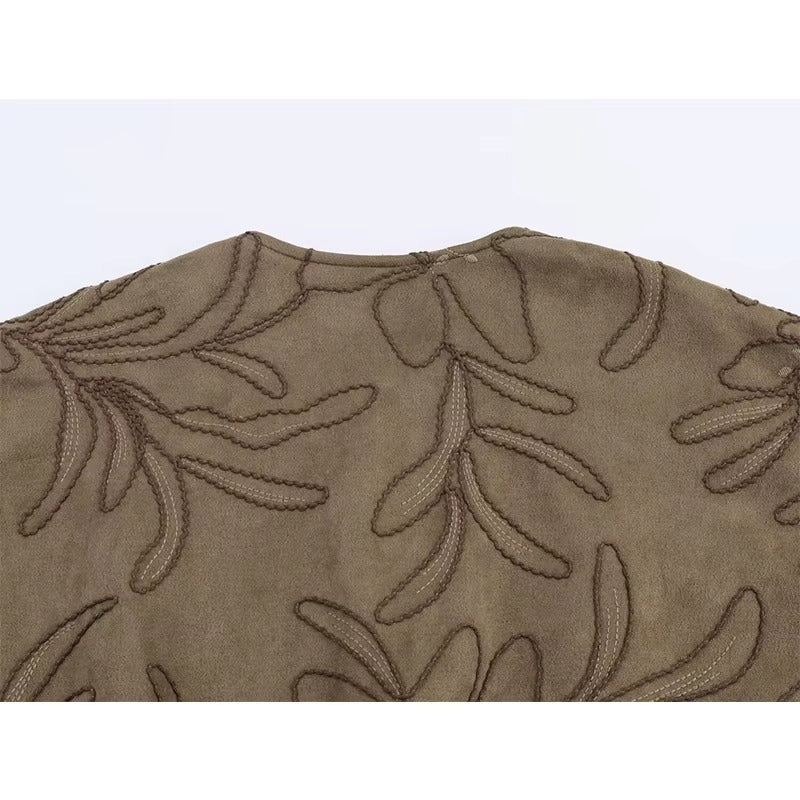 Suede Texture Embroidered Bomber Jacket