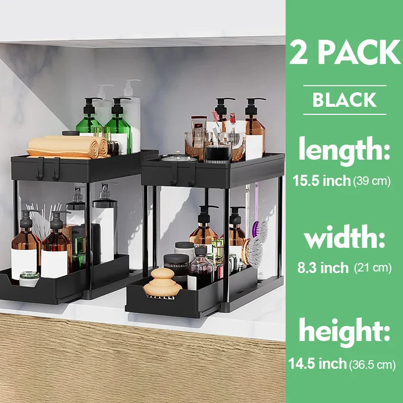 OrganizeEase™ - 2-Tier Sliding Under Sink Cabinet Organizer Rack