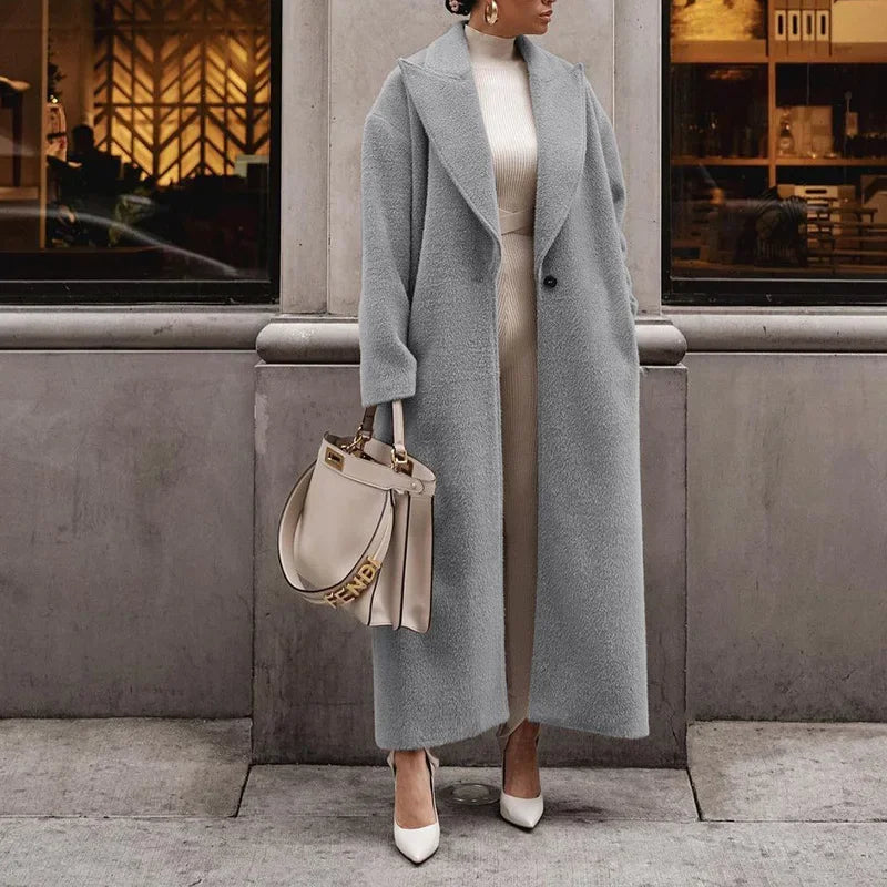 Elegant Loose Fit Wool Maxi Coat