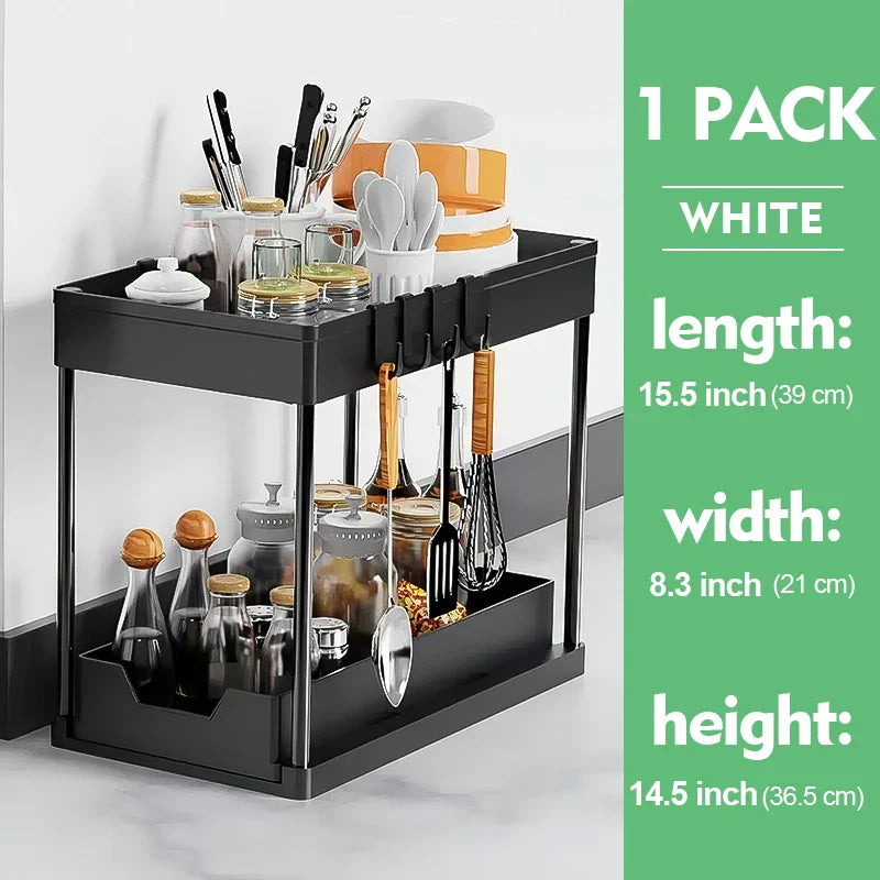 OrganizeEase™ - 2-Tier Sliding Under Sink Cabinet Organizer Rack
