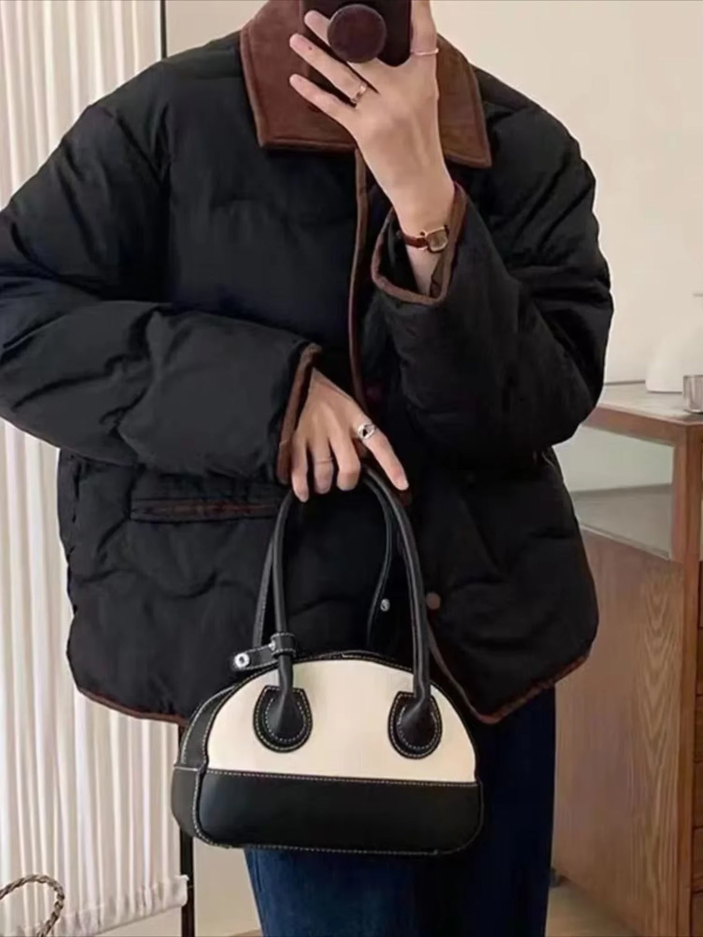 Collared Button-Up Puffer Jacket