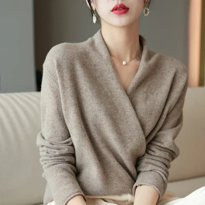 Cashmere Luxe - Elegant Crossed Sweater for Women