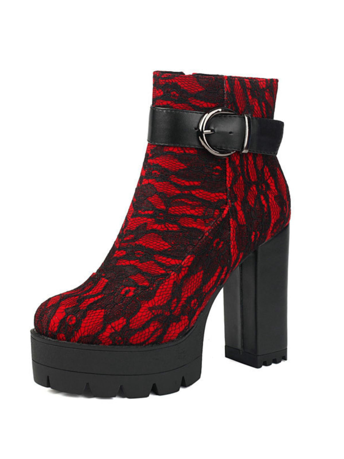 Vintage Lace Platform Ankle Boots with Chunky Heels