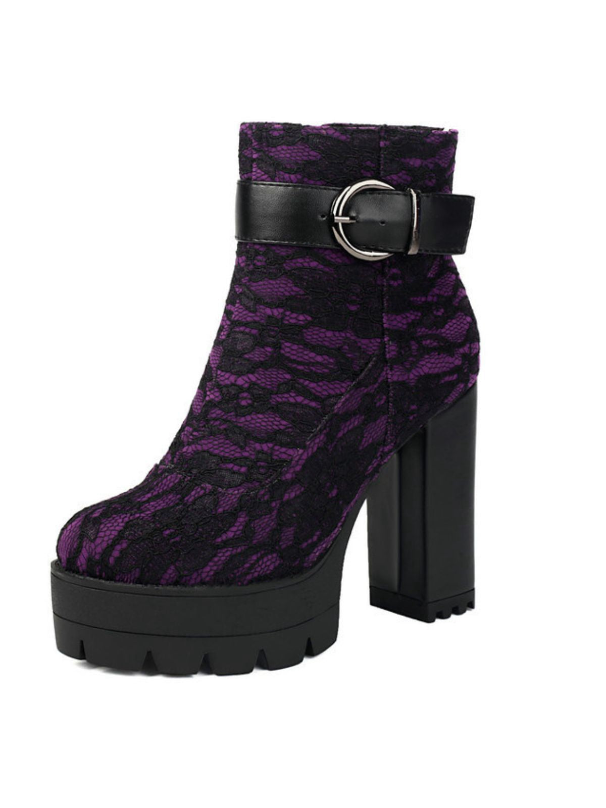 Vintage Lace Platform Ankle Boots with Chunky Heels