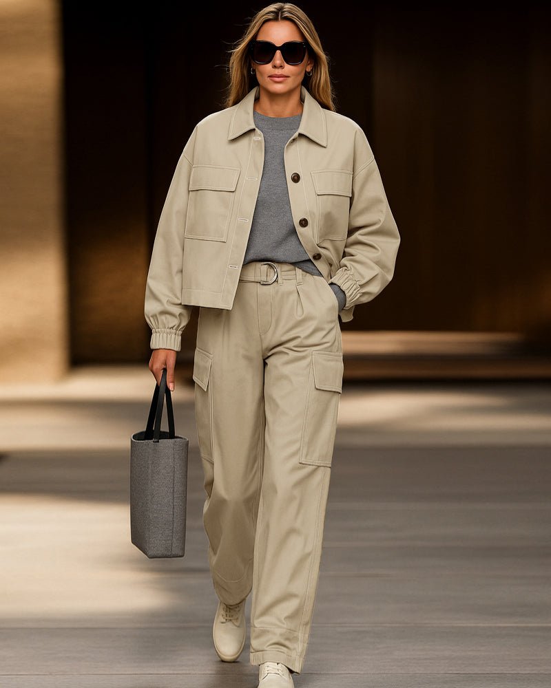 Modern Utility Cargo Jacket and Pants Set