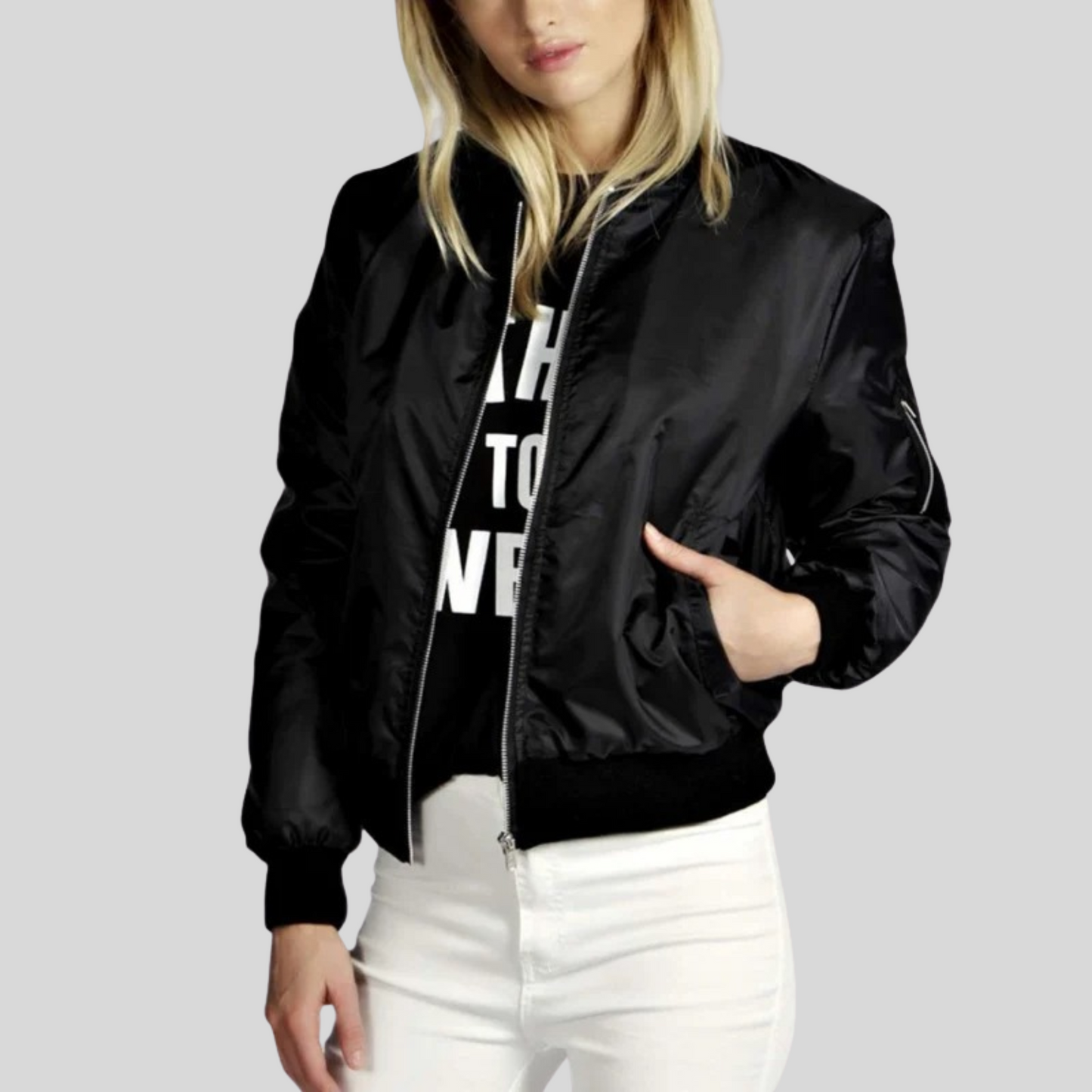 Chic Women's O-Neck Bomber Jacket