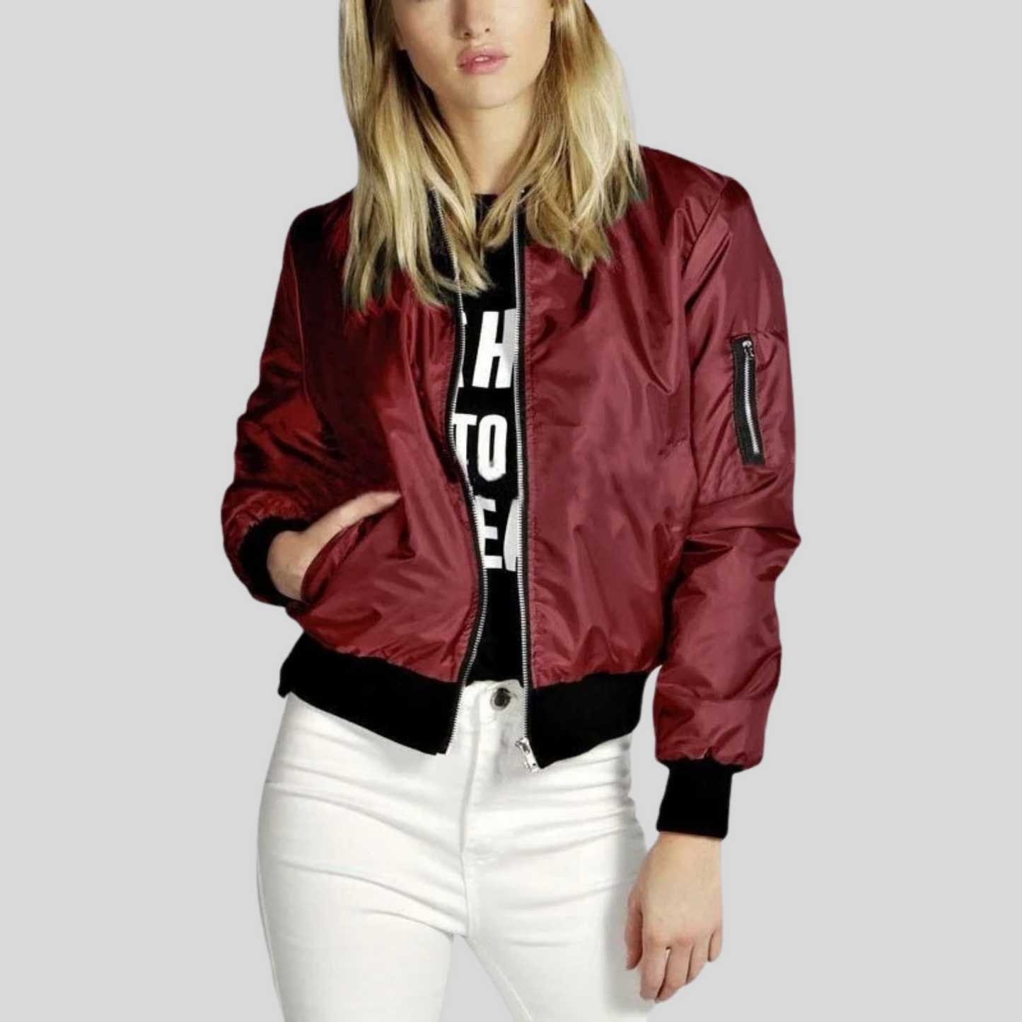 Chic Women's O-Neck Bomber Jacket