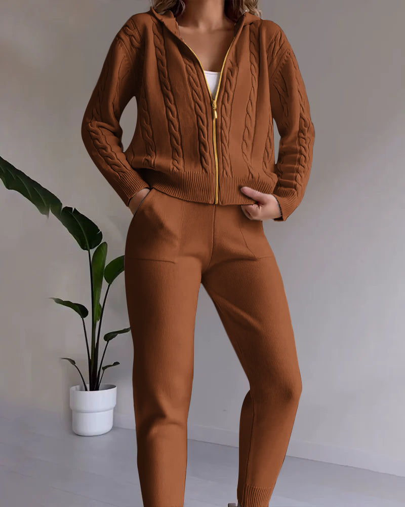 Casual Twist Jacquard Sweater Cardigan Set