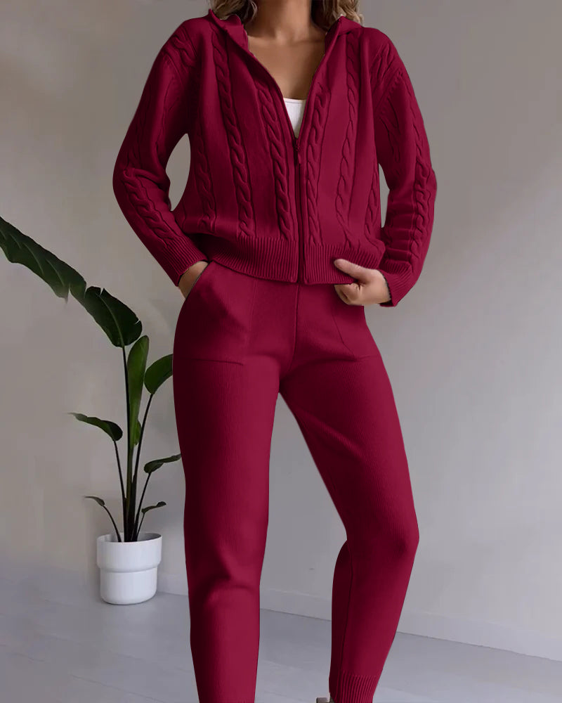 Casual Twist Jacquard Sweater Cardigan Set