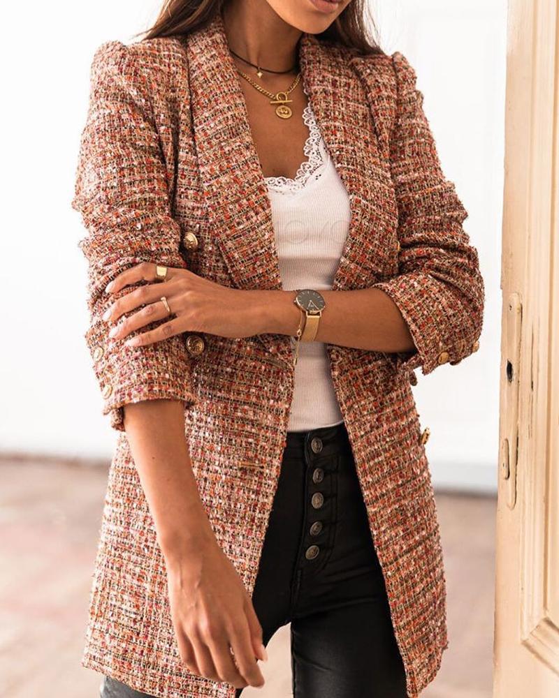 Elegant Long Plaid Tweed Blazer for Chic Layered Looks