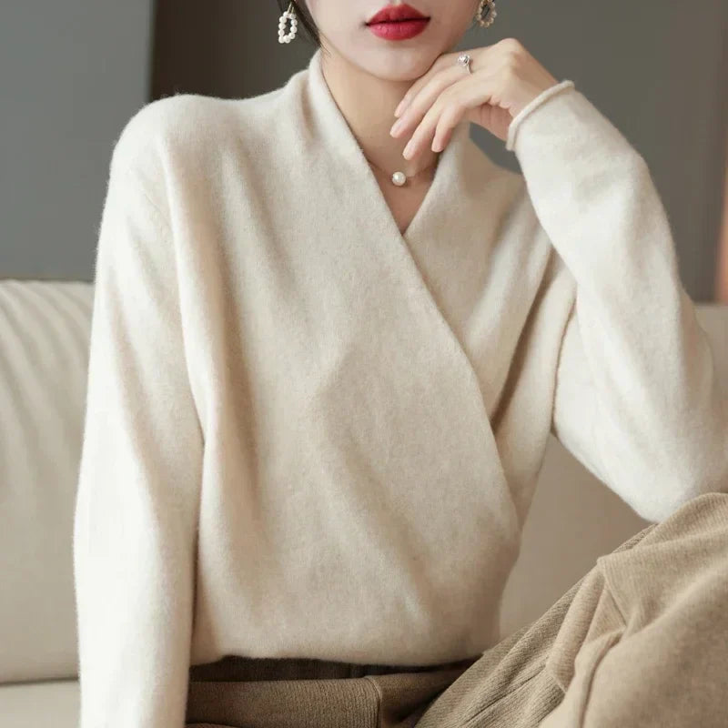 Cashmere Luxe - Elegant Crossed Sweater for Women
