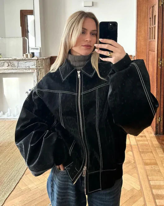 Oversized Vintage-Inspired Leather Jacket