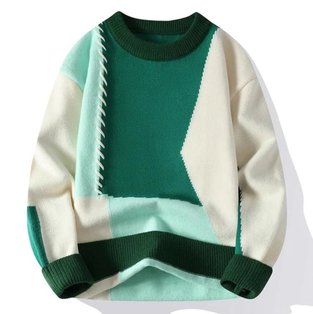 Cozy Men's Chunky Knit Sweater with Patchwork Detail