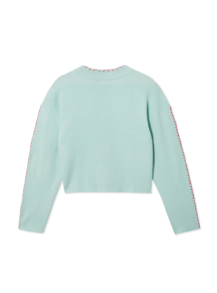 Cozy Coastal Knit Cardigan with Octopus Graphic and Contrast Piping
