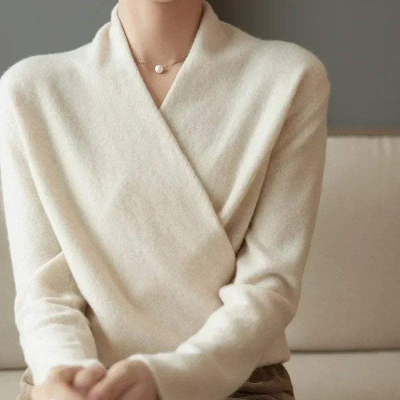 Cashmere Luxe - Elegant Crossed Sweater for Women