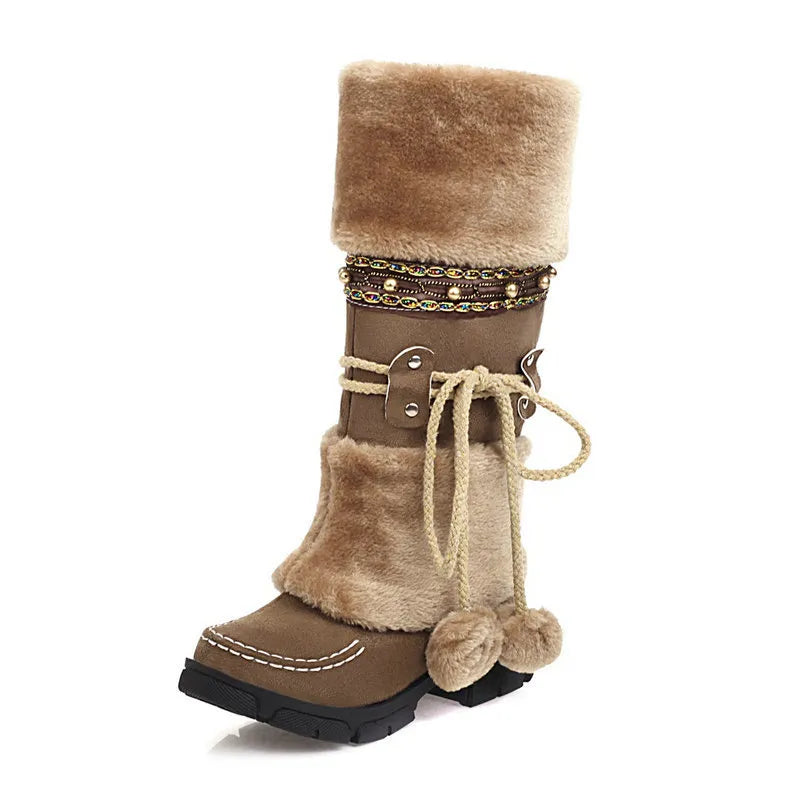 Boho Chic Faux Suede Knee-High Winter Boots