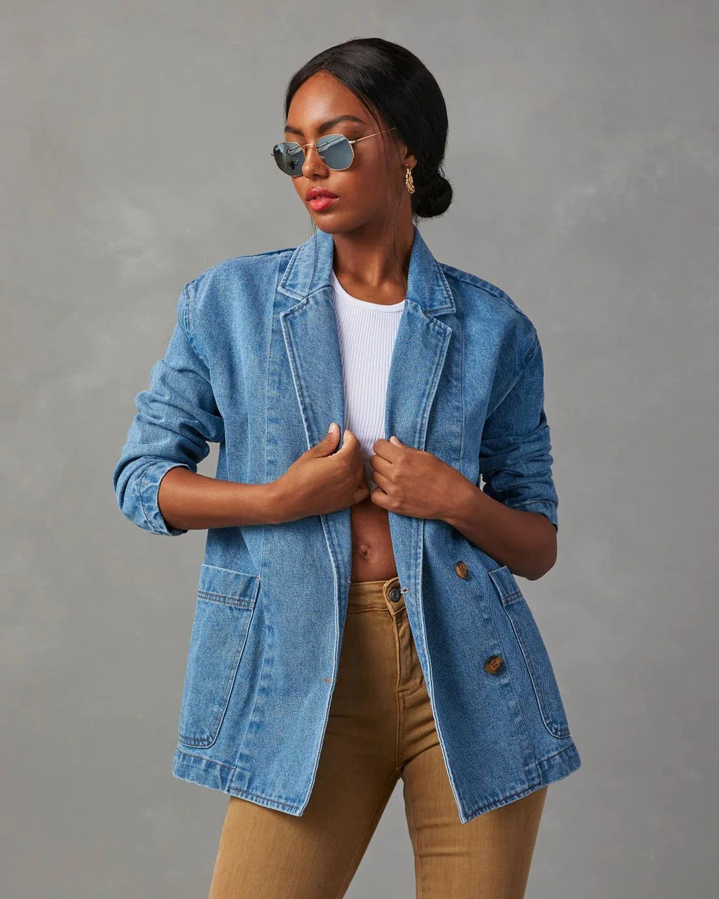 Chic Denim Blazer Jacket for Women