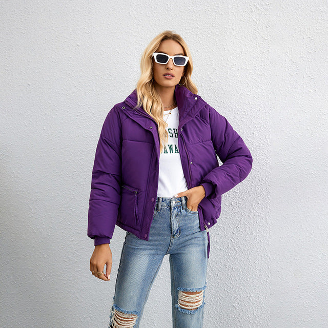 Women's Lightweight Winter Jacket with Zipper and High Collar