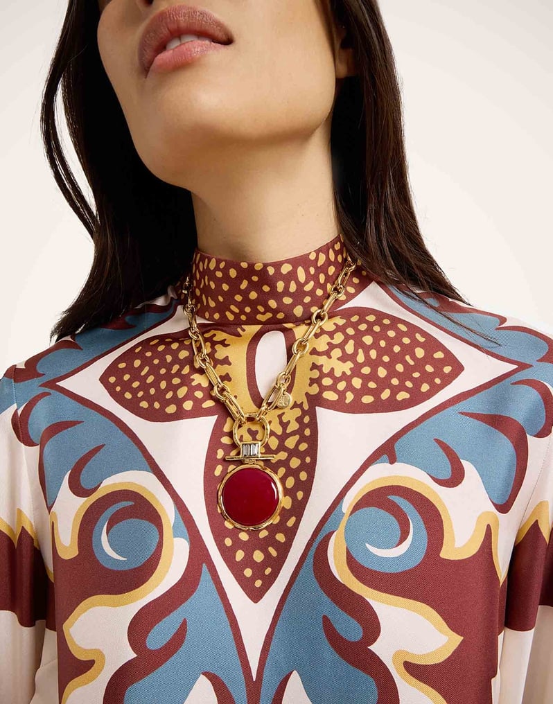 Bohemian Feather Trim Bell Sleeve High Neck Top