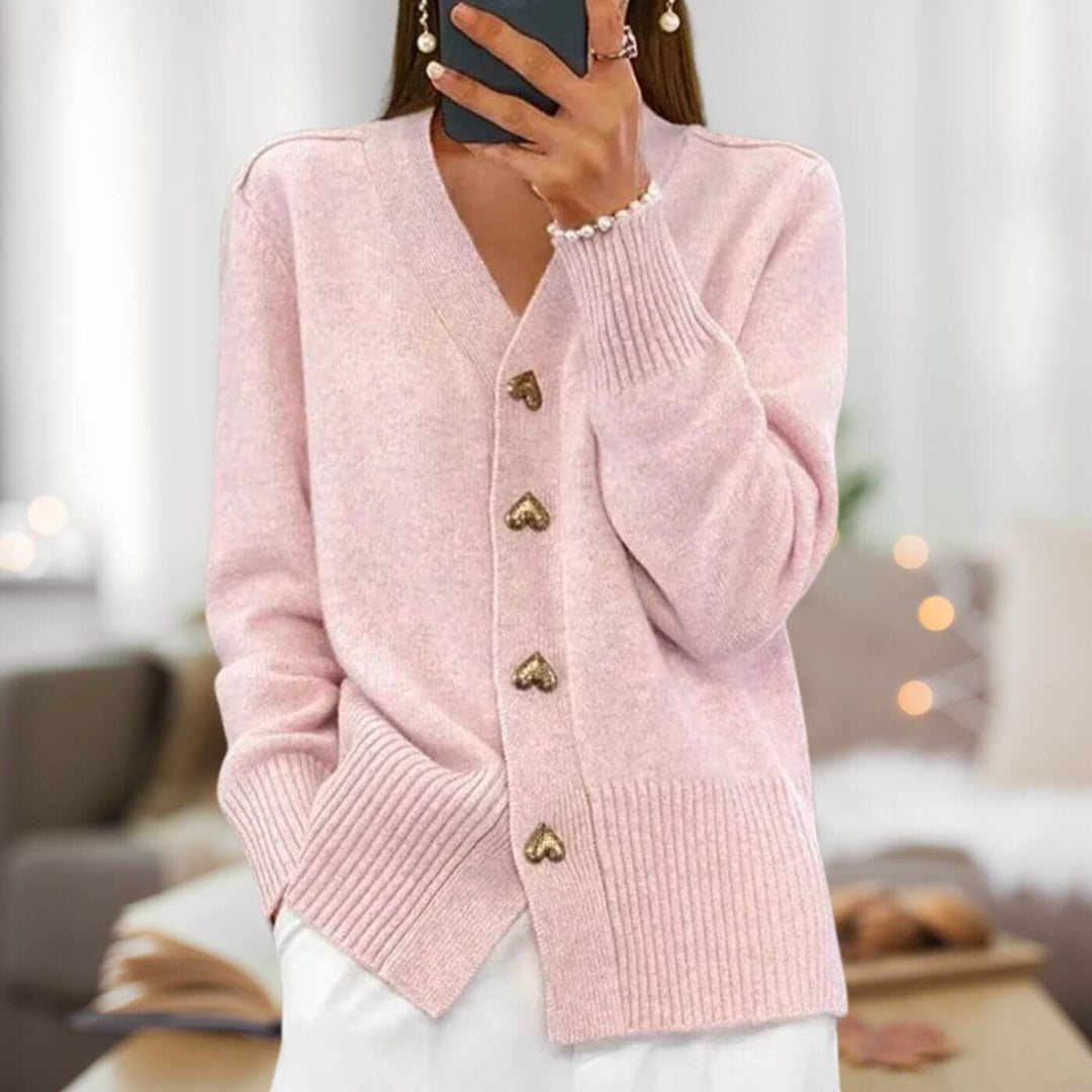 Elegant knit cardigan with heart-shaped button details
