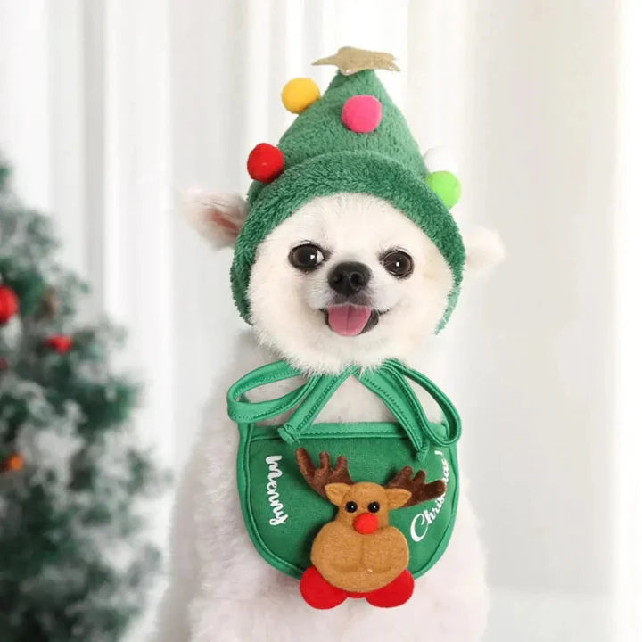 Festive Pet Costume Set with Reindeer Apron & Hat
