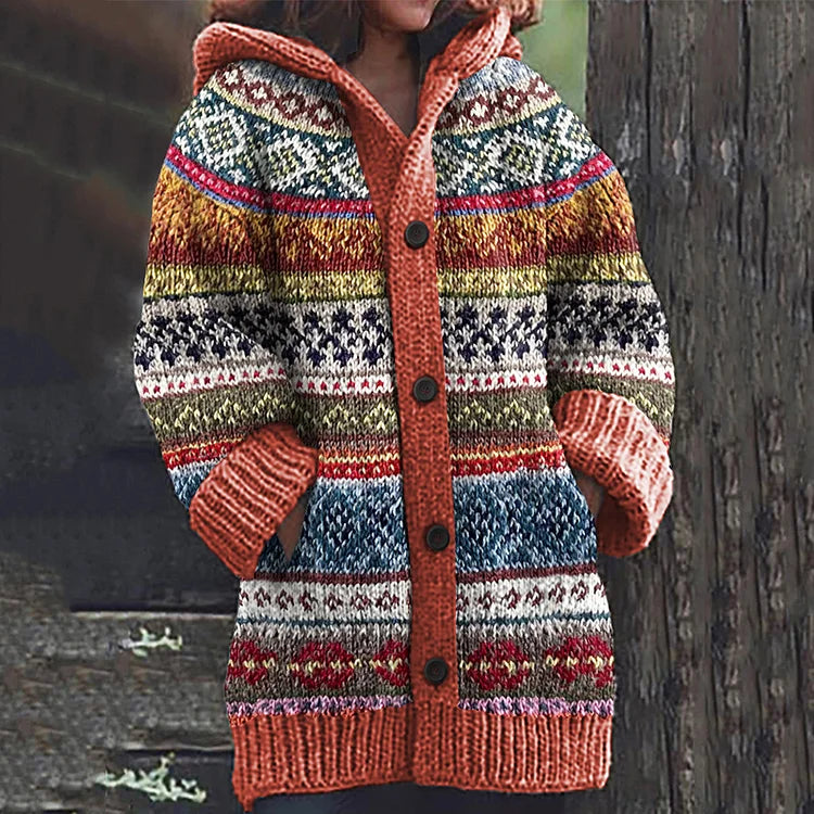 Warm Knit Printed Cardigan