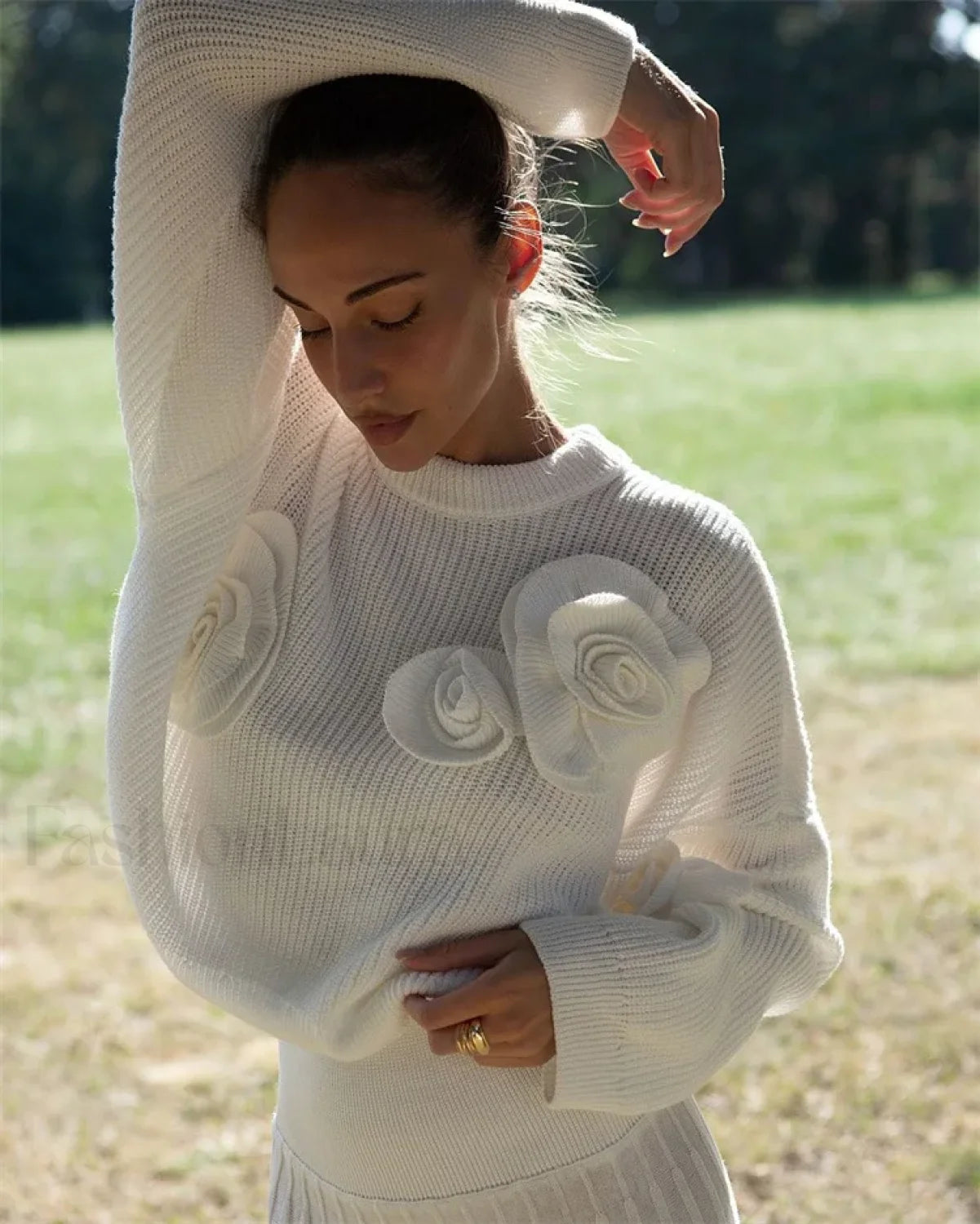 Cozy 3D Rose Knit Sweater with Casual Loose Fit