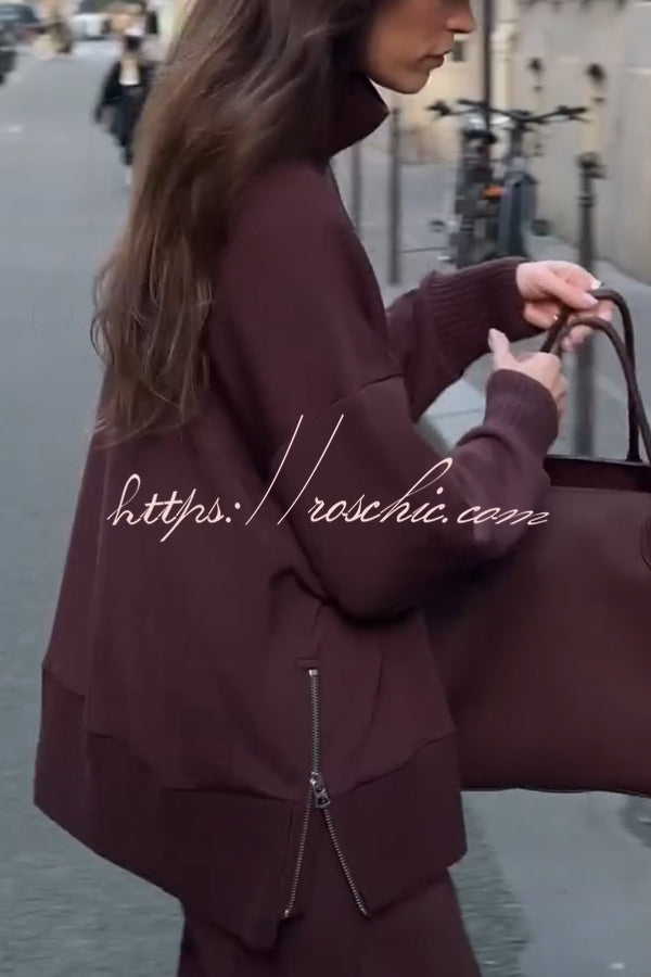 Cozy Turtleneck Sweatshirt & Elastic Waist Pocketed Pants Set