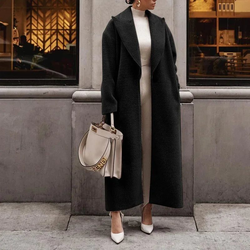 Elegant Loose Fit Wool Maxi Coat