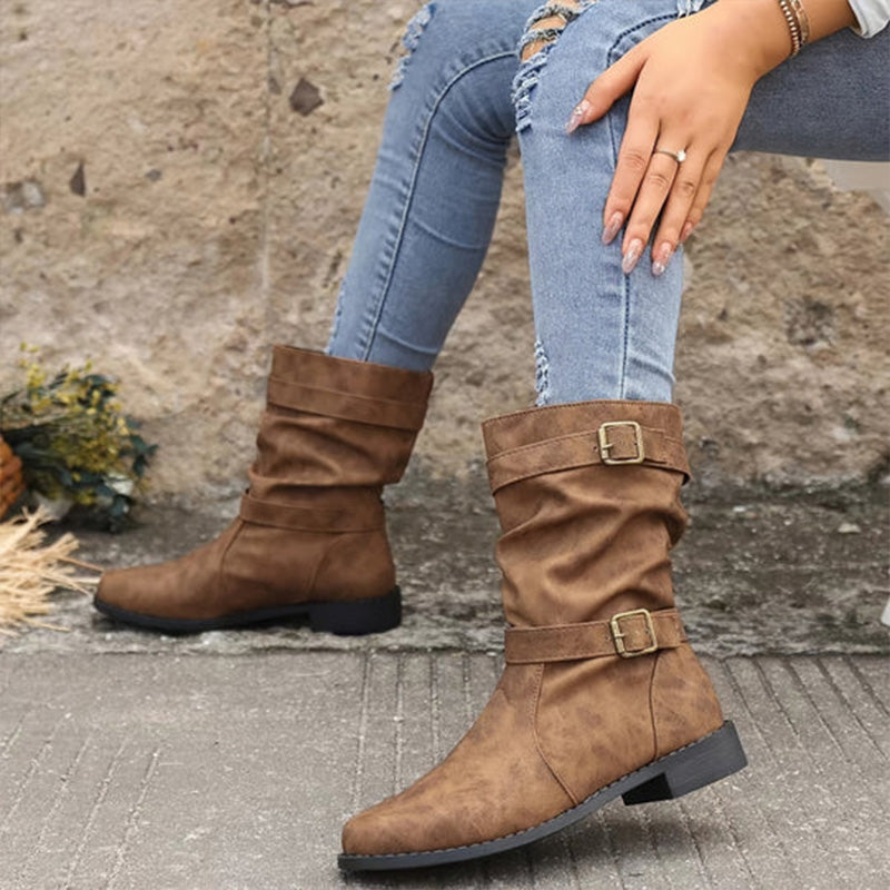 Chic Leather Ankle Boots with Buckle Detail