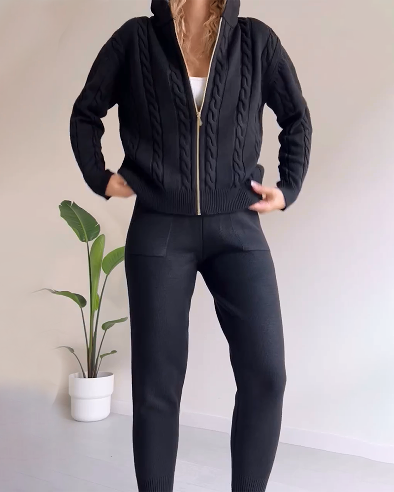 Casual Twist Jacquard Sweater Cardigan Set