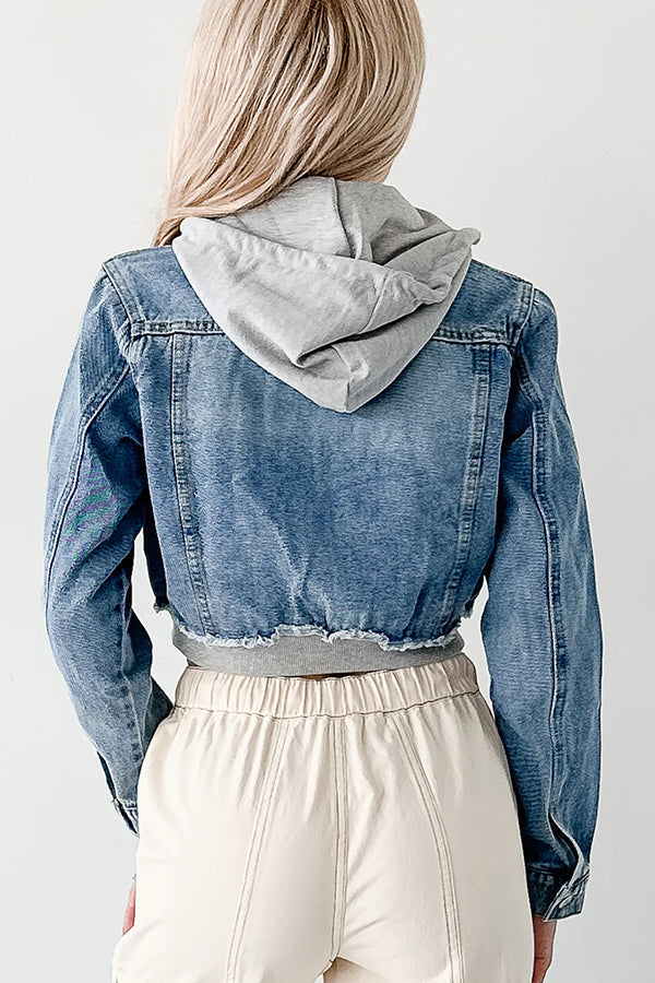 Casual Patchwork Denim Hooded Jacket