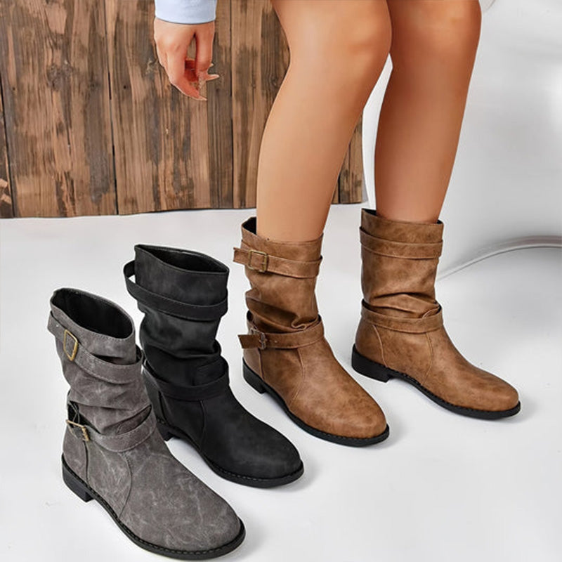 Chic Leather Ankle Boots with Buckle Detail