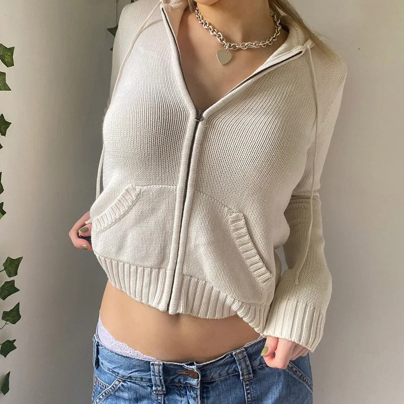 Cozy Hooded Knit Cardigan with Button Front