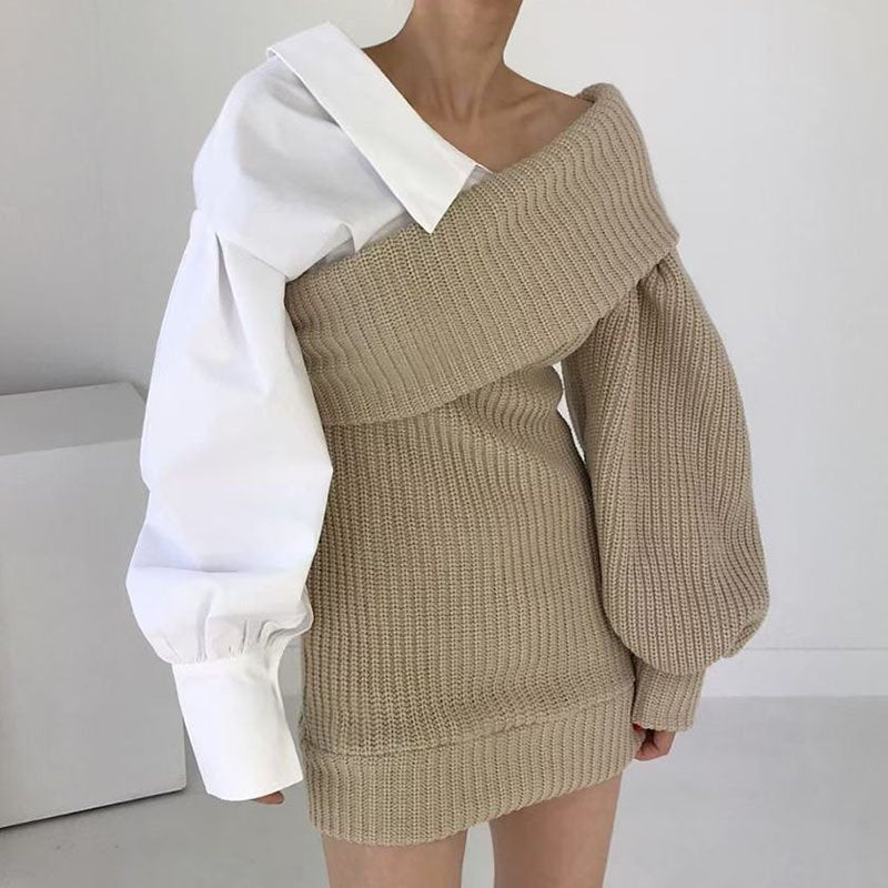 Patchwork Knit Sweater Dress