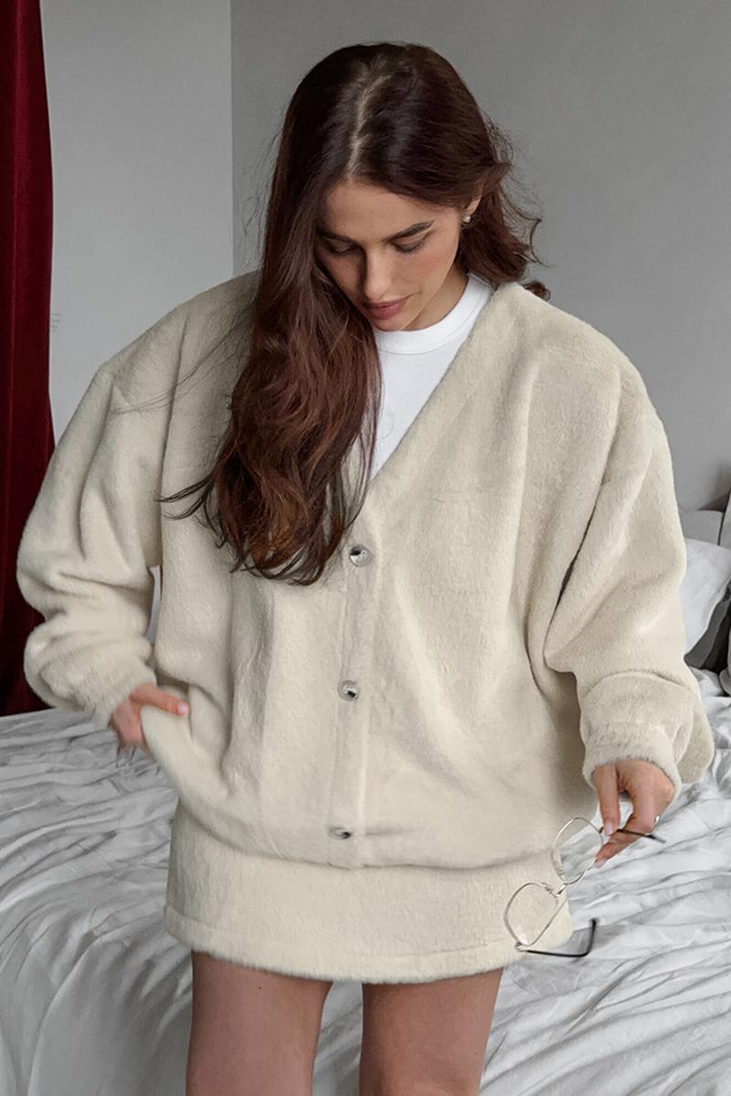 Chic Long Sleeve Coat and High Waist Mini Skirt Set