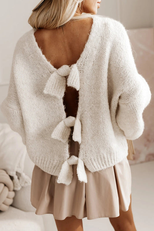 Cozy Open Back Bow Knit Sweater