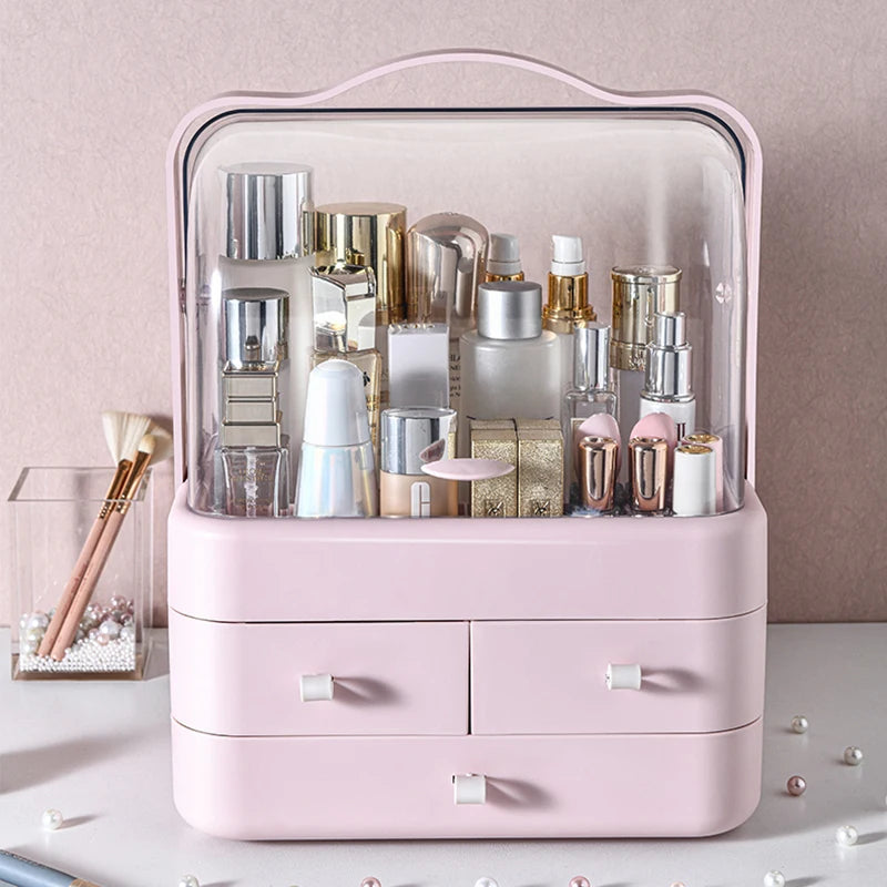 GlowNest™ Portable Makeup Organizer with Handle & Drawers
